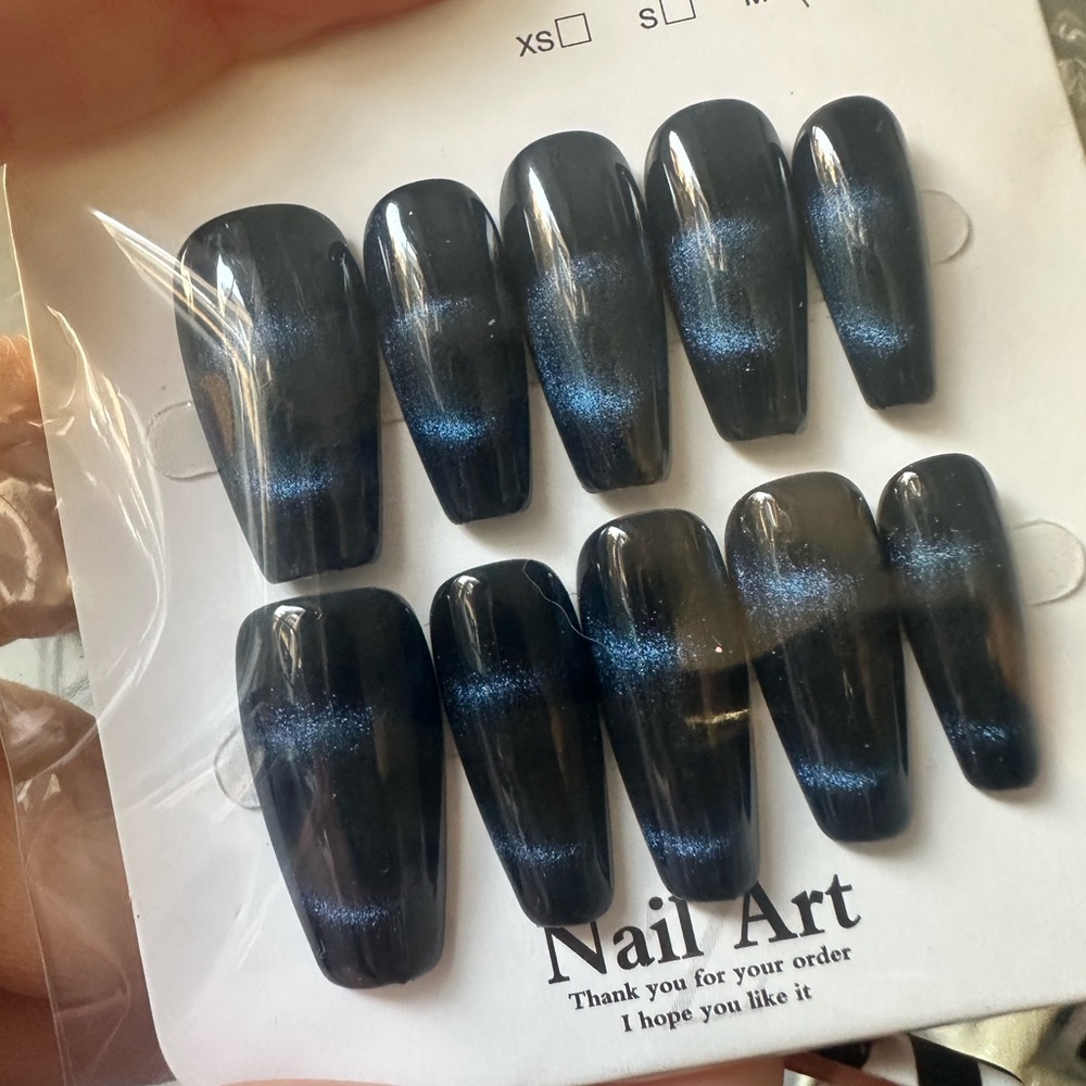Black and Blue Cateye Nail Art Set